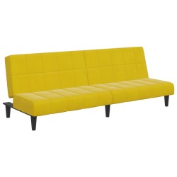 Canapé-lit à 2 places avec repose-pied jaune velours 
