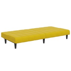 Canapé-lit à 2 places avec repose-pied jaune velours 