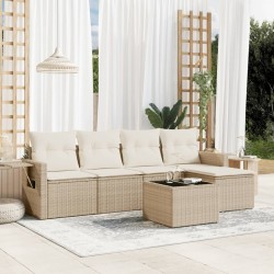 Salon de jardin avec coussins 6 pcs beige résine tressée 