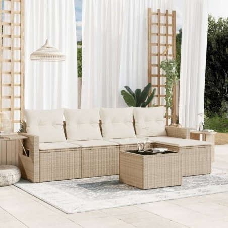 Salon de jardin avec coussins 6 pcs beige résine tressée 