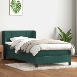 Sommier à lattes de lit et matelas vert foncé 100x220cm velours 
