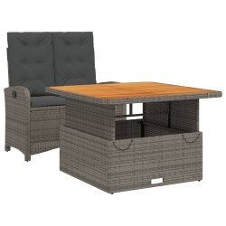 Ensemble à manger de jardin et coussins 2 pcs gris rotin 