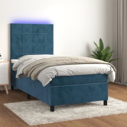 Sommier à lattes de lit matelas et LED Bleu foncé 100x200 cm 