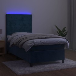Sommier à lattes de lit matelas et LED Bleu foncé 100x200 cm 