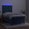 Sommier à lattes de lit matelas et LED Bleu foncé 100x200 cm 
