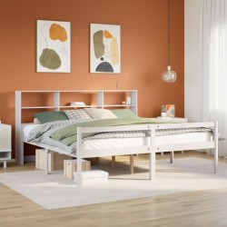 Lit bibliothèque sans matelas blanc 180x200 cm bois pin massif 