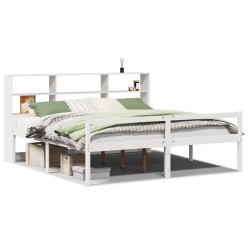 Lit bibliothèque sans matelas blanc 180x200 cm bois pin massif 