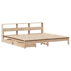 Lit bibliothèque sans matelas 200x200 cm bois massif de pin 