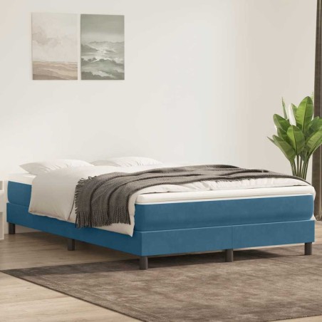Sommier à lattes de lit et matelas bleu foncé 140x220cm velours 