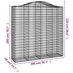 Paniers à gabions arqués 2 pcs 200x50x200/220 cm Fer galvanisé 