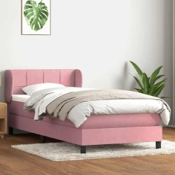 Sommier à lattes de lit avec matelas rose 90x220 cm velours 