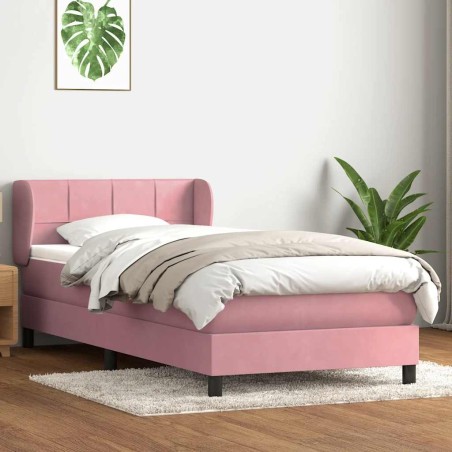 Sommier à lattes de lit avec matelas rose 90x220 cm velours 