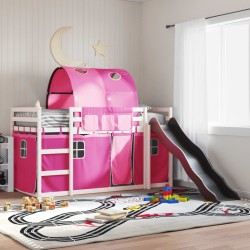 Lit superposé sans matelas avec toboggan et rideaux 80x200 cm 