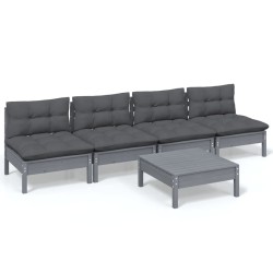 Salon de jardin 5 pcs avec coussins anthracite bois de pin 
