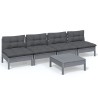 Salon de jardin 5 pcs avec coussins anthracite bois de pin 