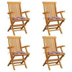 Chaises de jardin et coussins à carreaux rouge lot de 4 Teck 