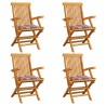Chaises de jardin et coussins à carreaux rouge lot de 4 Teck 