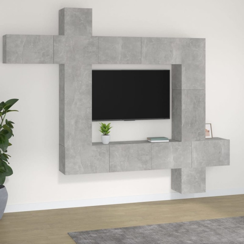 Ensemble de meubles TV 9 pcs Gris béton Bois d'ingénierie 