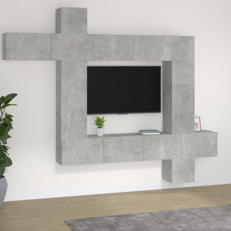 Ensemble de meubles TV 9 pcs Gris béton Bois d'ingénierie 