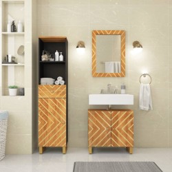 Ensemble d'armoires de bain 3 pcs marron noir bois de manguier 