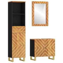 Ensemble d'armoires de bain 3 pcs marron noir bois de manguier 