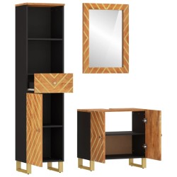 Ensemble d'armoires de bain 3 pcs marron noir bois de manguier 