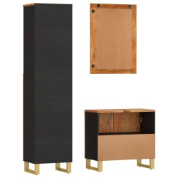 Ensemble d'armoires de bain 3 pcs marron noir bois de manguier 