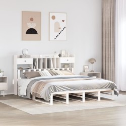 Lit bibliothèque sans matelas blanc 200x200 cm bois pin massif 