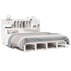 Lit bibliothèque sans matelas blanc 200x200 cm bois pin massif 