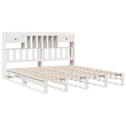 Lit bibliothèque sans matelas blanc 200x200 cm bois pin massif 