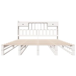 Lit bibliothèque sans matelas blanc 200x200 cm bois pin massif 