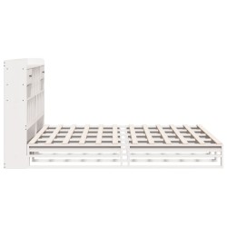 Lit bibliothèque sans matelas blanc 200x200 cm bois pin massif 