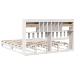 Lit bibliothèque sans matelas blanc 200x200 cm bois pin massif 