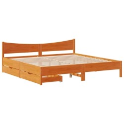 Cadre de lit avec tiroirs cire marron 200x200cm bois pin massif 