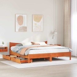 Cadre de lit avec tiroirs cire marron 200x200cm bois pin massif 