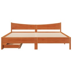 Cadre de lit avec tiroirs cire marron 200x200cm bois pin massif 