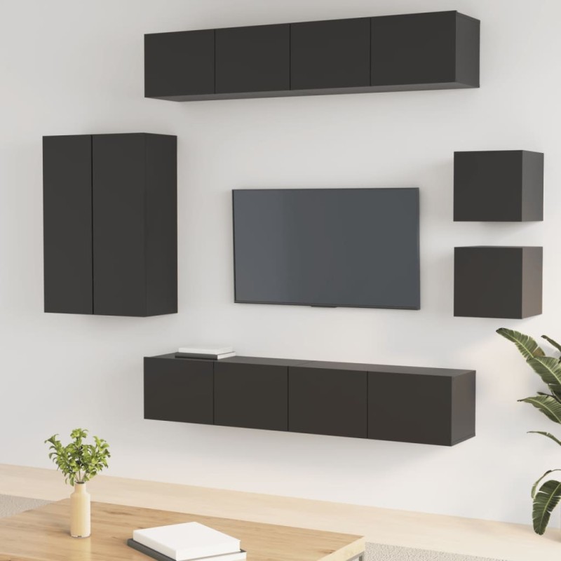 Ensemble de meubles TV 8 pcs Noir Bois d'ingénierie 