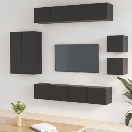 Ensemble de meubles TV 8 pcs Noir Bois d'ingénierie 