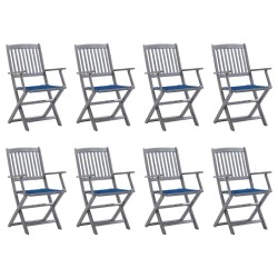 Chaises pliables d'extérieur lot de 8 et coussins Bois d'acacia 
