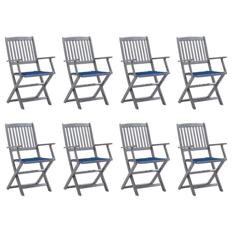 Chaises pliables d'extérieur lot de 8 et coussins Bois d'acacia 
