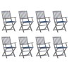 Chaises pliables d'extérieur lot de 8 et coussins Bois d'acacia 