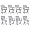 Chaises pliables d'extérieur lot de 8 et coussins Bois d'acacia 