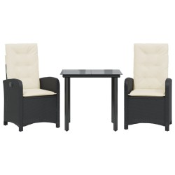 Ensemble à manger de jardin avec coussins 3 pcs Noir 