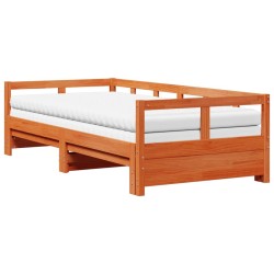Lit de jour et lit gigogne et matelas 90x190 cm bois pin massif 