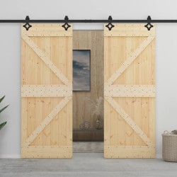Porte coulissante avec kit de quincaillerie 90x210cm Pin massif 