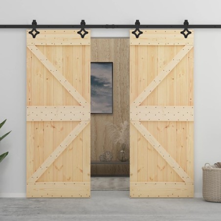 Porte coulissante avec kit de quincaillerie 90x210cm Pin massif 