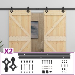 Porte coulissante avec kit de quincaillerie 90x210cm Pin massif 
