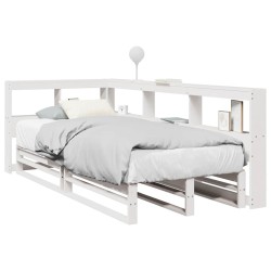 Lit bibliothèque sans matelas blanc 90x200cm bois de pin massif 