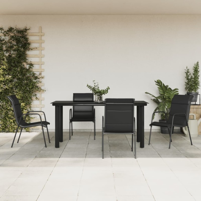 Ensemble à manger de jardin 5 pcs noir textilène et acier 