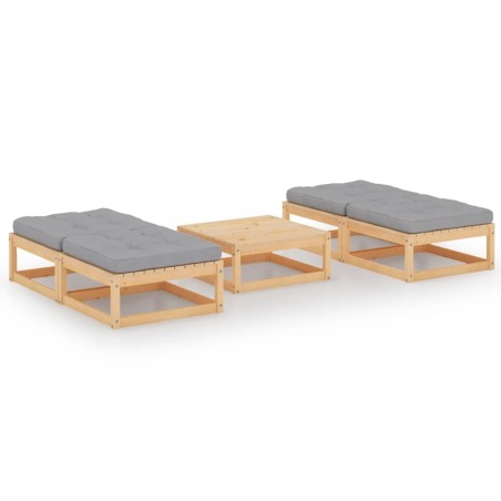 Salon de jardin 5 pcs avec coussins Bois de pin massif 